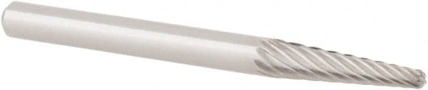 OSG - 1/8" Cut Diam, 1/8" Shank Diam, Taper Head Fluted Cut Burr - Carbide, Radius End, 1/2" LOC, 1-1/2" OAL - Exact Tooling