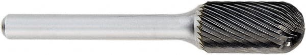 OSG - 3/16" Cut Diam, 1/4" Shank Diam, Cylinder with Radius Head Fluted Cut Burr - Carbide, Radius End, 5/8" LOC, 2" OAL - Exact Tooling