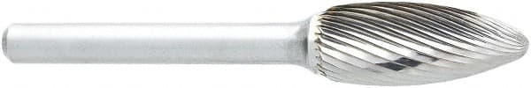 OSG - 5/16" Cut Diam, 1/4" Shank Diam, Flame Head Fluted Cut Burr - Carbide, Radius End, 3/4" LOC, 2" OAL - Exact Tooling