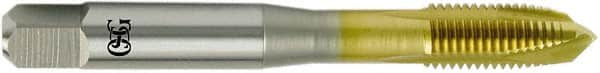 OSG - 7/16-14 UNC, 3 Flute, TiN Finish, Vanadium High Speed Steel Spiral Point Tap - Plug Chamfer, Right Hand Thread, 3-5/32" OAL, 1-7/16" Thread Length, 0.323" Shank Diam, Series 11015 - Exact Tooling