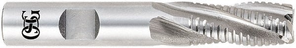 OSG - 2" Diam, 2" LOC, 8 Flute Cobalt Roughing & Finishing Square End Mill - Uncoated, 4-1/2" OAL, 1-1/4" Shank Diam, Weldon Shank, 30° Helix, Centercutting, Regular Length - Exact Tooling