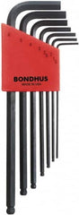 Bondhus - 7 Piece L-Key Ball End Hex Key Set - Hex Range 1.5 to 6mm, 8-3/4" OAL, Protanium High Torque Steel - Exact Tooling