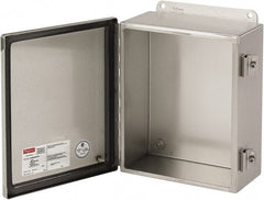 nVent Hoffman - Stainless Steel Junction Box Enclosure Hinge Flat Cover - NEMA 4, 12, 13, 4X, 8" Wide x 10" High x 4" Deep - Exact Tooling