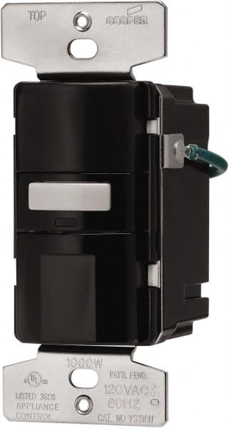 Cooper Wiring Devices - 1,000 Square Ft. Coverage, Infrared Vacancy Sensor Wall Switch - 1,000 at 120 V Incandescent, 1,000 at 120 V Fluorescent, 120 VAC, Black - Exact Tooling
