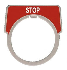 Square D - Half Round, Aluminum Legend Plate - Stop - Red Background, White Letters, 1.18 Inch Hole Diameter - Exact Tooling