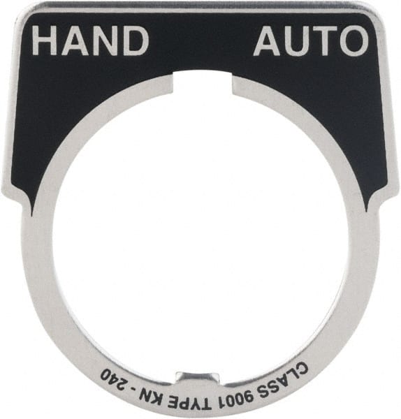 Square D - Metal Legend Plate - Hand-Auto - Black Background, White Letters, 30mm Hole Diameter - Exact Tooling