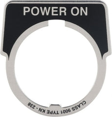Square D - Metal Legend Plate - Power On - Black Background, White Letters, 30mm Hole Diameter - Exact Tooling