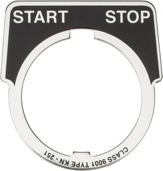 Square D - Metal Legend Plate - Start-Stop - Black Background, White Letters, 30mm Hole Diameter - Exact Tooling
