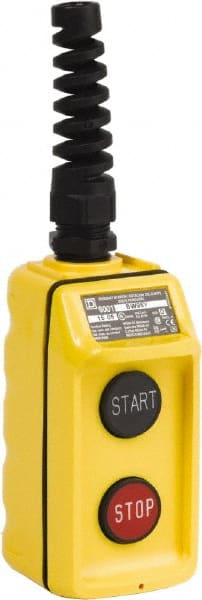 Schneider Electric - 2 Operator, Pushbutton Pendant Control Station - Start-Stop (Legend), Momentary Switch, NO/NC Contact, NEMA 4 - Exact Tooling