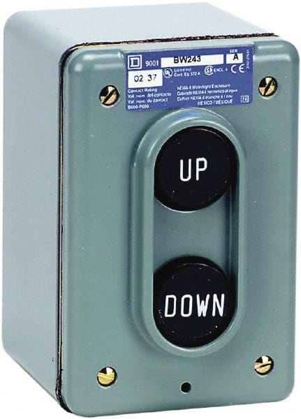 Schneider Electric - 2 Operator, Pushbutton Pendant Control Station - Up-Down (Legend), Maintained Switch, 2NO Contact, NEMA 4 - Exact Tooling