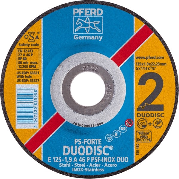 PFERD - 46 Grit, 4-1/2" Wheel Diam, Type 27 Depressed Center Wheel - Aluminum Oxide - Exact Tooling