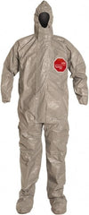 Dupont - Size XL Hazmat Chemical Resistant Coveralls - Gray, Storm Flap & Zipper Closure, Elastic Cuffs - Exact Tooling