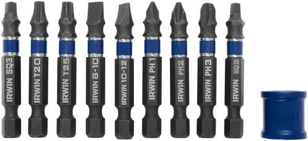 Irwin - 10 Piece, Phillips, Square, Torx, Slotted Handle, Power Bit Set - #2 - Exact Tooling