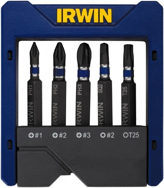 Irwin - 5 Piece, Phillips, Square, Torx Handle, Power Bit Set - #2 - Exact Tooling