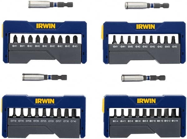 Irwin - 40 Piece, Phillips, Square, Torx, Slotted Handle, Insert Bit Set - #1 to #3 - Exact Tooling