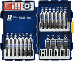 Irwin - 19 Piece, Phillips, Square, Torx, Slotted, Hex Nutsetter Handle, Drive Set - 1/4 to 7/16" Hex, #1 to #3 - Exact Tooling
