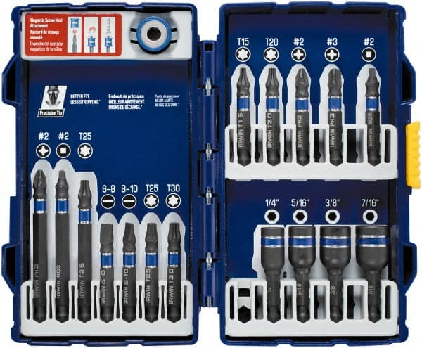 Irwin - 17 Piece, Phillips, Square, Torx, Hex Nutsetter, Slotted Handle, Drive Set - 1/4 to 7/16" Hex, #2 - Exact Tooling