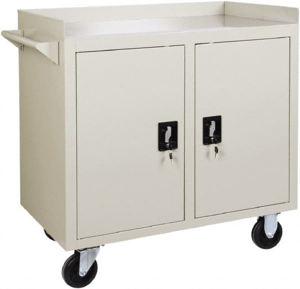 Value Collection - 1,000 Lb Capacity, 2 Shelf, 1 Drawer, 2 Door Mobile Cabinet - 36" Wide x 22" Deep x 38.19" High, Steel, Putty - Exact Tooling