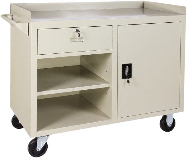 Value Collection - 1,000 Lb Capacity, 2 Shelf, 1 Drawer, 1 Door Mobile Cabinet - 45" Wide x 22" Deep x 38.19" High, Steel, Putty - Exact Tooling