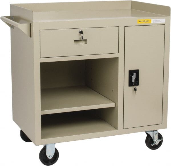 Value Collection - 1,000 Lb Capacity, 2 Shelf, 1 Drawer, 1 Door Mobile Cabinet - 36" Wide x 22" Deep x 38.19" High, Steel, Putty - Exact Tooling