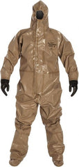 Dupont - Size L Hazmat Chemical Resistant Coveralls - Tan, Zipper Closure, Elastic Cuffs - Exact Tooling