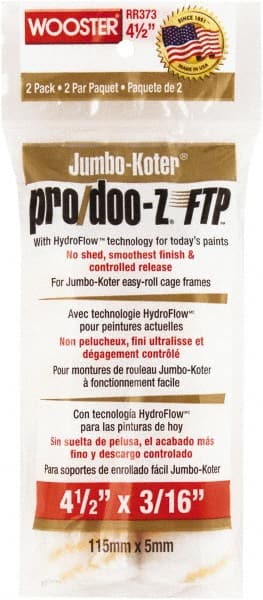 Wooster Brush - 3/16" Nap, 4-1/2" Wide Paint Mini Roller Covers - Smooth Texture, Woven - Exact Tooling