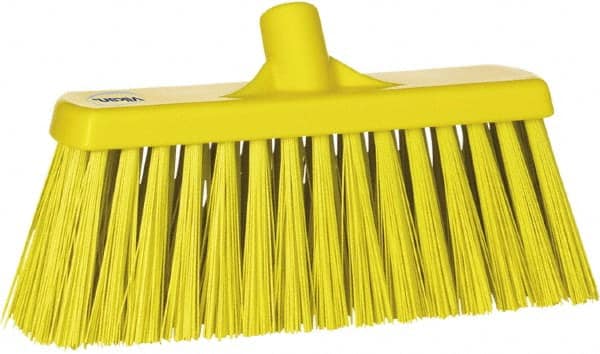 Vikan - 12" Heavy Duty Synthetic Push Broom - 2" Bristle Length, Plastic Block, European Threaded Handle Connection - Exact Tooling