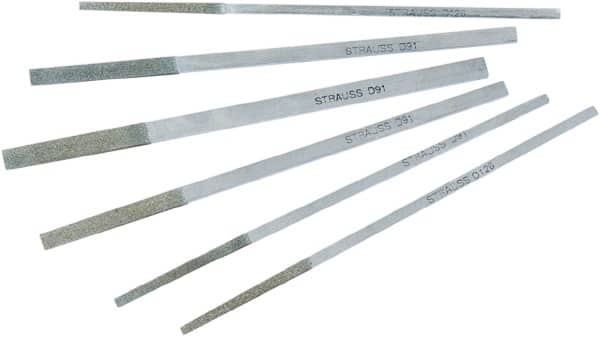 Strauss - 6.69" OAL Fine Flat Needle Diamond File - 0.157" Wide x 0.088" Thick, 1.97 LOC, Gray, 91 Grit - Exact Tooling