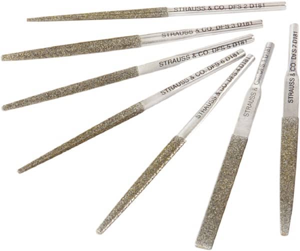 Strauss - 3.346" OAL Fine Equalling Needle Diamond File - 1/5" Wide x 1/16" Thick, 1.77 LOC, Gray, 91 Grit - Exact Tooling