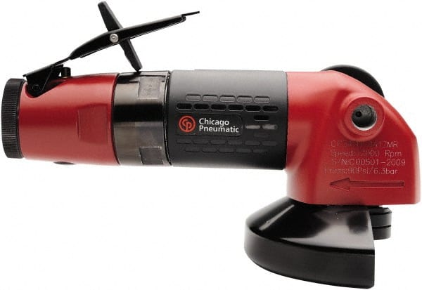 Chicago Pneumatic - 4" Wheel Diam, 12,000 RPM, Pneumatic Angle & Disc Grinder - 3/8-24 Spindle, 36 CFM, Rear Exhaust - Exact Tooling