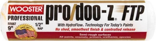 Wooster Brush - 1/2" Nap, 9" Wide Paint Roller - Semi-Rough Texture, Woven - Exact Tooling