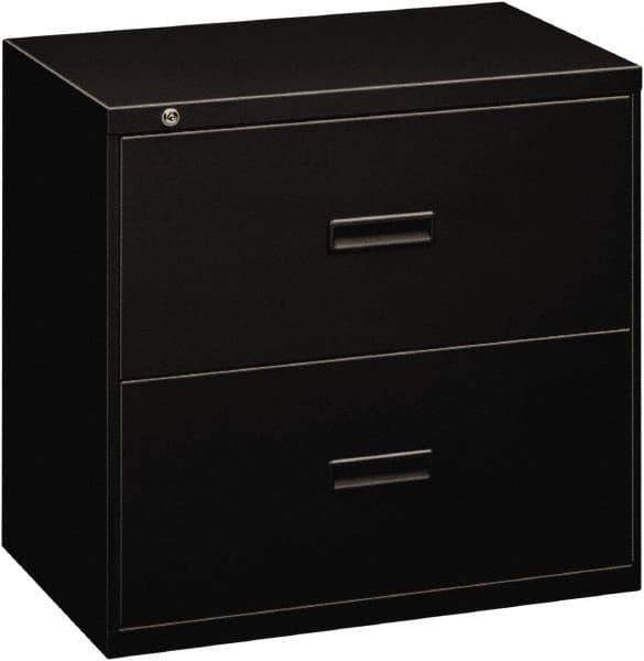 Basyx - 30" Wide x 28-3/8" High x 19-1/4" Deep, 2 Drawer Lateral File - Steel, Black - Exact Tooling