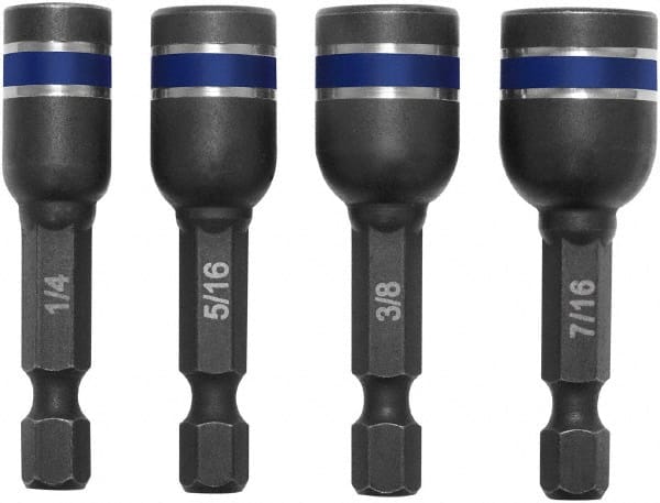 Irwin - 4 Piece, Magnetic Nutsetters Handle, Hex - 1/4 to 7/16" Hex - Exact Tooling