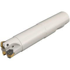 Iscar - 1-1/2" Cut Diam, 0.106" Max Depth, 1-1/4" Shank Diam, Weldon Shank Indexable High-Feed End Mill - Screw Holding Method, H600 WXCU Insert, MF EWX-07 Toolholder, Through Coolant - Exact Tooling