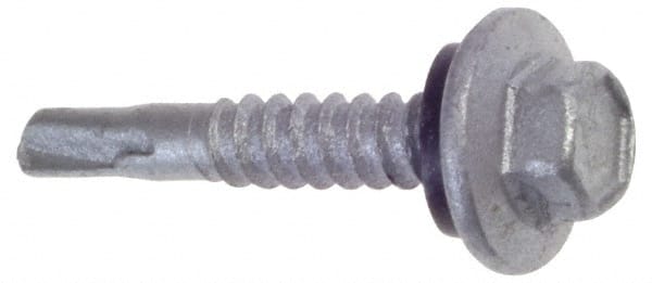 Buildex - 1/4", Hex Washer Head, Hex Drive, 7/8" Length Under Head, #1 Point, Self Drilling Screw - Steel - Exact Tooling