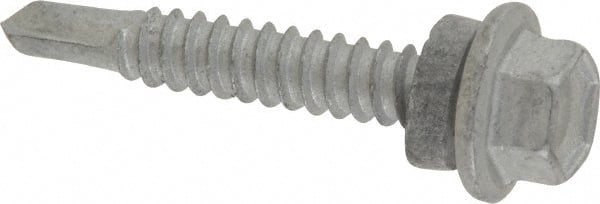 Buildex - 1/4", Hex Washer Head, Hex Drive, 1-1/2" Length Under Head, #3 Point, Self Drilling Screw - Steel - Exact Tooling