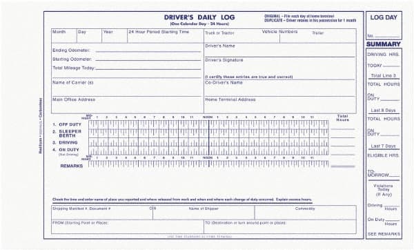 REDIFORM - 31 Sheet, 9 x 11", Driver\x92s Daily Log - Blue & White - Exact Tooling