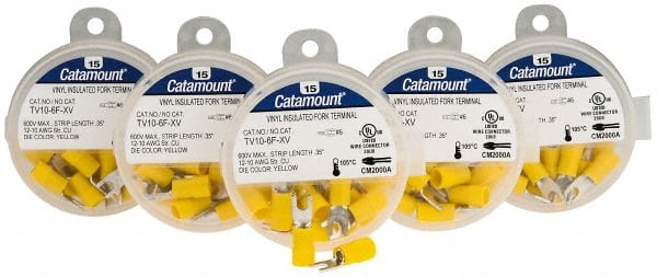 Thomas & Betts - #6 Stud, 12 to 10 AWG Compatible, Partially Insulated, Crimp Connection, Standard Fork Terminal - Exact Tooling