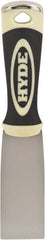 Hyde Tools - 1-1/2" Wide Chisel Edge Blade Carbon Steel Putty Knife - Flexible, Ergosoft Plastic Overmold Handle, 8" OAL - Exact Tooling