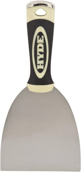 Hyde Tools - 4" Wide Chisel Edge Blade Carbon Steel Putty Knife - Flexible, Ergosoft Plastic Overmold Handle, 8-1/2" OAL - Exact Tooling