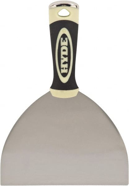 Hyde Tools - 6" Wide Chisel Edge Blade Carbon Steel Putty Knife - Flexible, Ergosoft Plastic Overmold Handle, 8" OAL - Exact Tooling