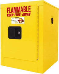 Securall Cabinets - 1 Door, 1 Shelf, Yellow Steel Standard Safety Cabinet for Flammable and Combustible Liquids - 22" High x 17" Wide x 17" Deep, Manual Closing Door, 3 Point Key Lock, 4 Gal Capacity - Exact Tooling