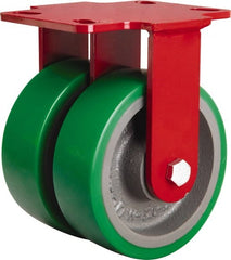 Hamilton - 6" Diam x 2" Wide x 7-3/4" OAH Top Plate Mount Rigid Caster - Polyurethane Mold onto Cast Iron Center, 2,400 Lb Capacity, Tapered Roller Bearing, 4-1/2 x 6-1/2" Plate - Exact Tooling