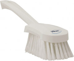 Vikan - 1.8" Bristle Length, Polyester Scrub Brush - 4-1/4" Long x 2-3/4" Wide Head, 10" OAL, White, Polypropylene Block, Flagged - Exact Tooling