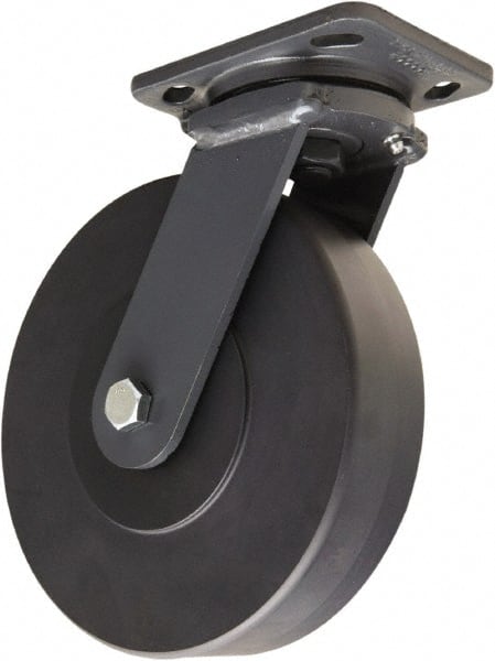 Hamilton - 8" Diam x 2" Wide x 9-1/2" OAH Top Plate Mount Swivel Caster - Nylon, 2,000 Lb Capacity, Sealed Precision Ball Bearing, 4 x 5" Plate - Exact Tooling