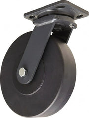 Hamilton - 8" Diam x 2" Wide x 9-1/2" OAH Top Plate Mount Swivel Caster - Nylon, 2,000 Lb Capacity, Sealed Precision Ball Bearing, 4 x 5" Plate - Exact Tooling
