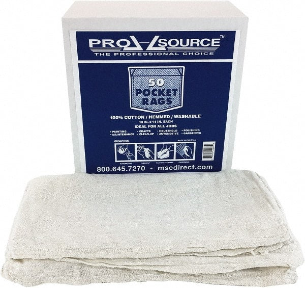 PRO-SOURCE - 13 Inch Long x 14 Inch Wide Virgin Cotton Shop Towels & Industrial Rags - White, Huck Toweling, Medium Lint Level, 50 Sheets per Pack - Exact Tooling