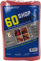 PRO-SOURCE - 14 Inch Long x 14 Inch Wide Virgin Cotton Shop Towels & Industrial Rags - Red, Huck Toweling, Lint Free, 60 Sheets per Pack - Exact Tooling