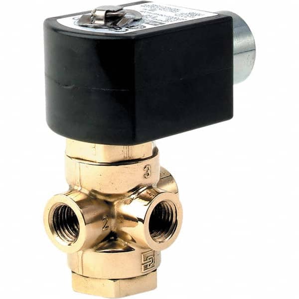 Parker - 120/60 - 110/50 VAC 1/4" NPT Port Brass Three-Way Direct Acting Solenoid Valve - Exact Tooling
