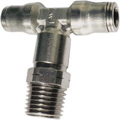 Legris - 1/4" Outside Diam, 1/8 NPT, Nickel Plated Brass Push-to-Connect Tube Male Branch Tee - Exact Tooling